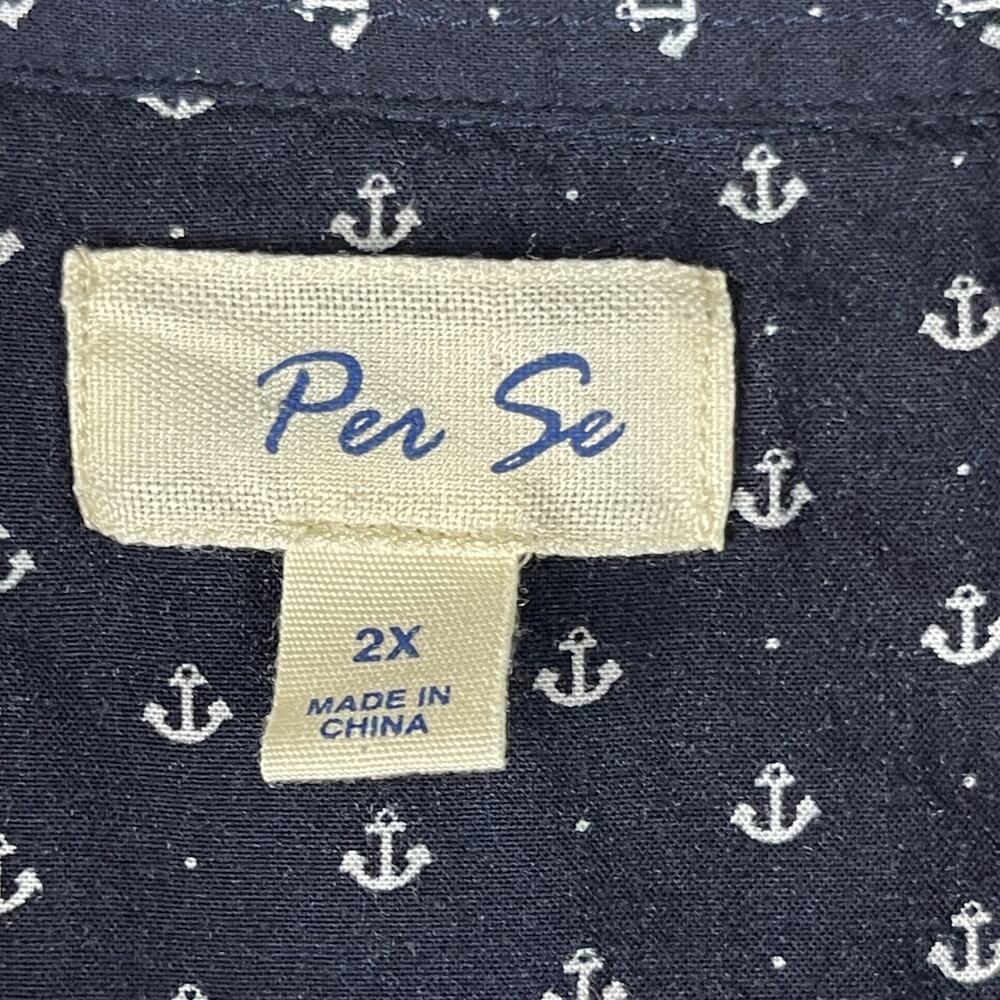 Per Se Top Womens 2X Blue Anchor Print Blouse Button Front 3/4 Sleeve Nautical - Picture 4 of 12